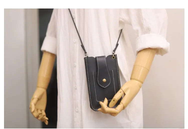 Cute Black LEATHER Slim Side Bags Pouch Phone WOMEN SHOULDER BAG Phone Crossbody Pouch FOR WOMEN