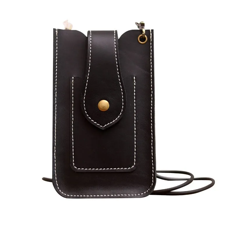 Cute Black LEATHER Slim Side Bags Pouch Phone WOMEN SHOULDER BAG Phone Crossbody Pouch FOR WOMEN