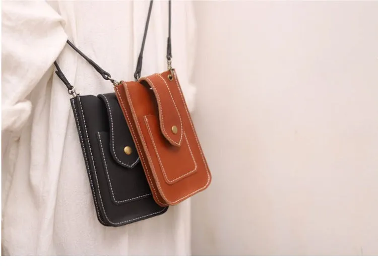 Cute Black LEATHER Slim Side Bags Pouch Phone WOMEN SHOULDER BAG Phone Crossbody Pouch FOR WOMEN