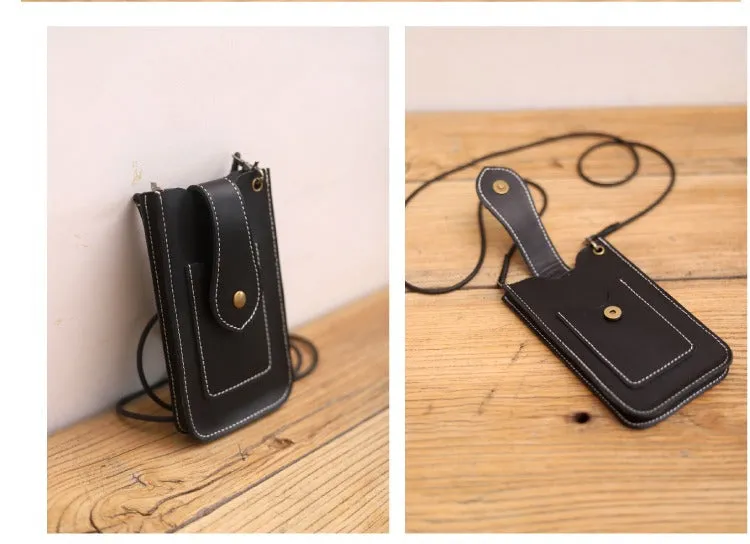 Cute Black LEATHER Slim Side Bags Pouch Phone WOMEN SHOULDER BAG Phone Crossbody Pouch FOR WOMEN