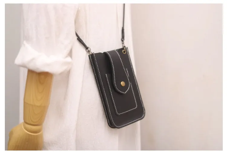 Cute Black LEATHER Slim Side Bags Pouch Phone WOMEN SHOULDER BAG Phone Crossbody Pouch FOR WOMEN