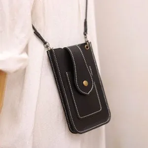Cute Black LEATHER Slim Side Bags Pouch Phone WOMEN SHOULDER BAG Phone Crossbody Pouch FOR WOMEN