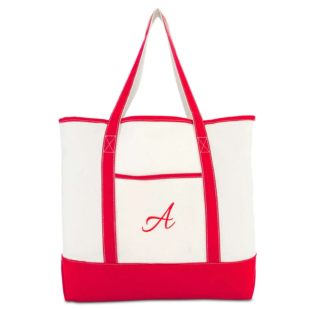 Dalix Monogram Bag Personalized Tote For Women Open Top Red Initial A-Z