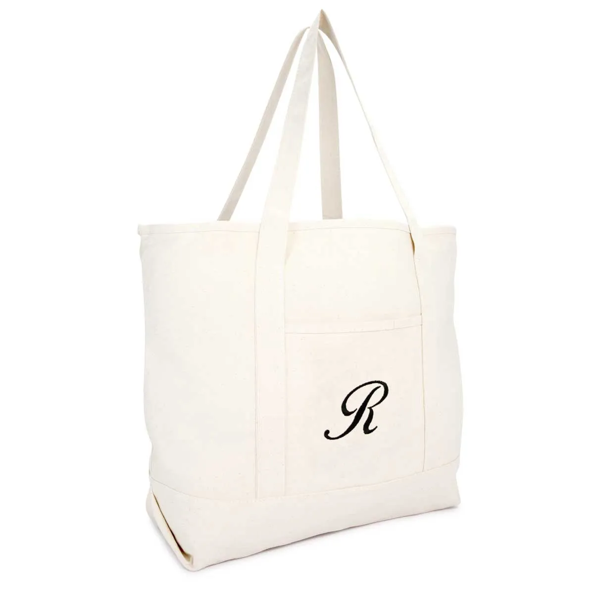 Dalix Monogram Bag Personalized Totes For Women Open Top Natural Letter A-Z
