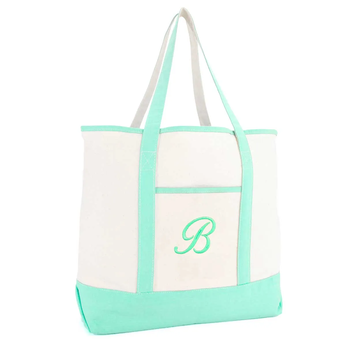 Dalix Monogram Tote Bag For Women Open Top Mint Green Personalized Letter A-Z