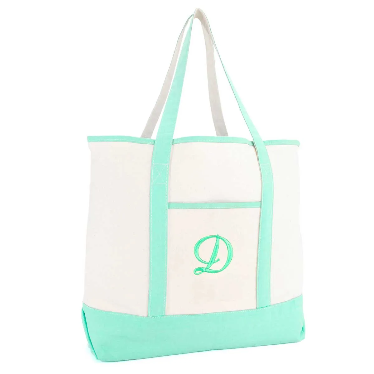 Dalix Monogram Tote Bag For Women Open Top Mint Green Personalized Letter A-Z
