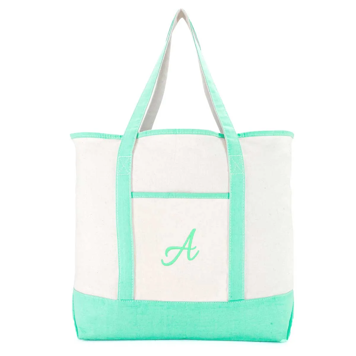 Dalix Monogram Tote Bag For Women Open Top Mint Green Personalized Letter A-Z
