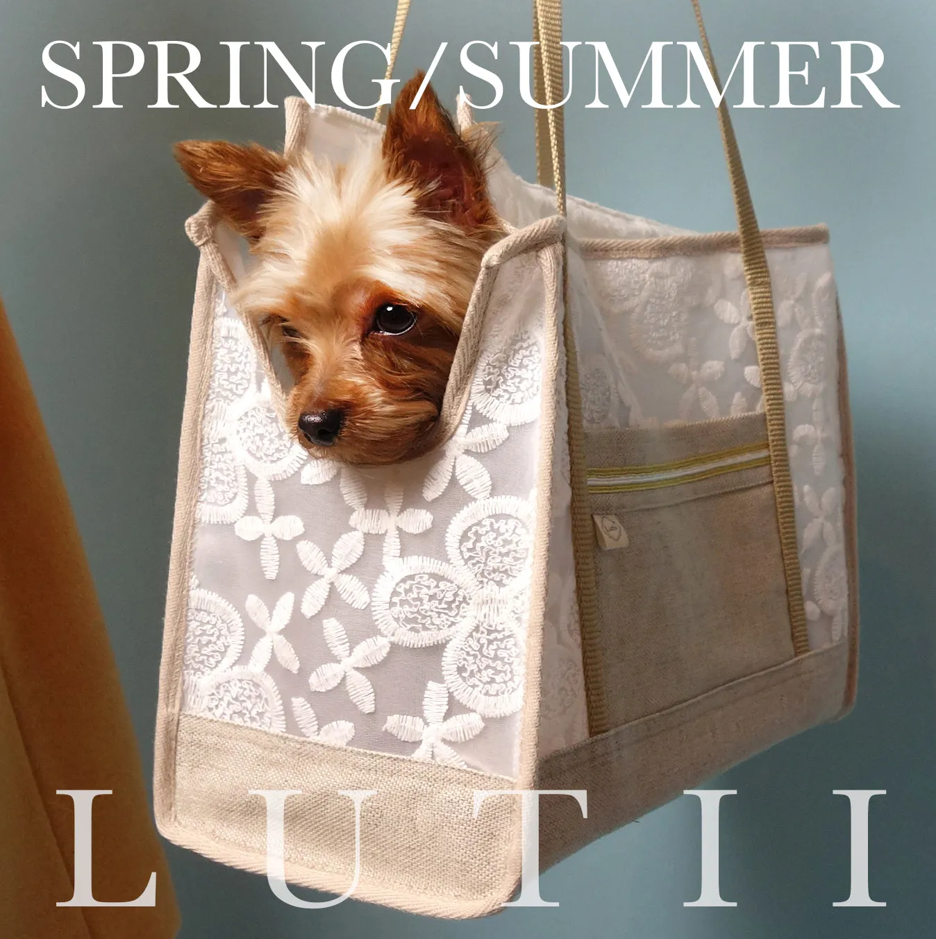 dog carrier, non-overheating, spring/summer embroidered lightweight sheer pet tote "Cali"