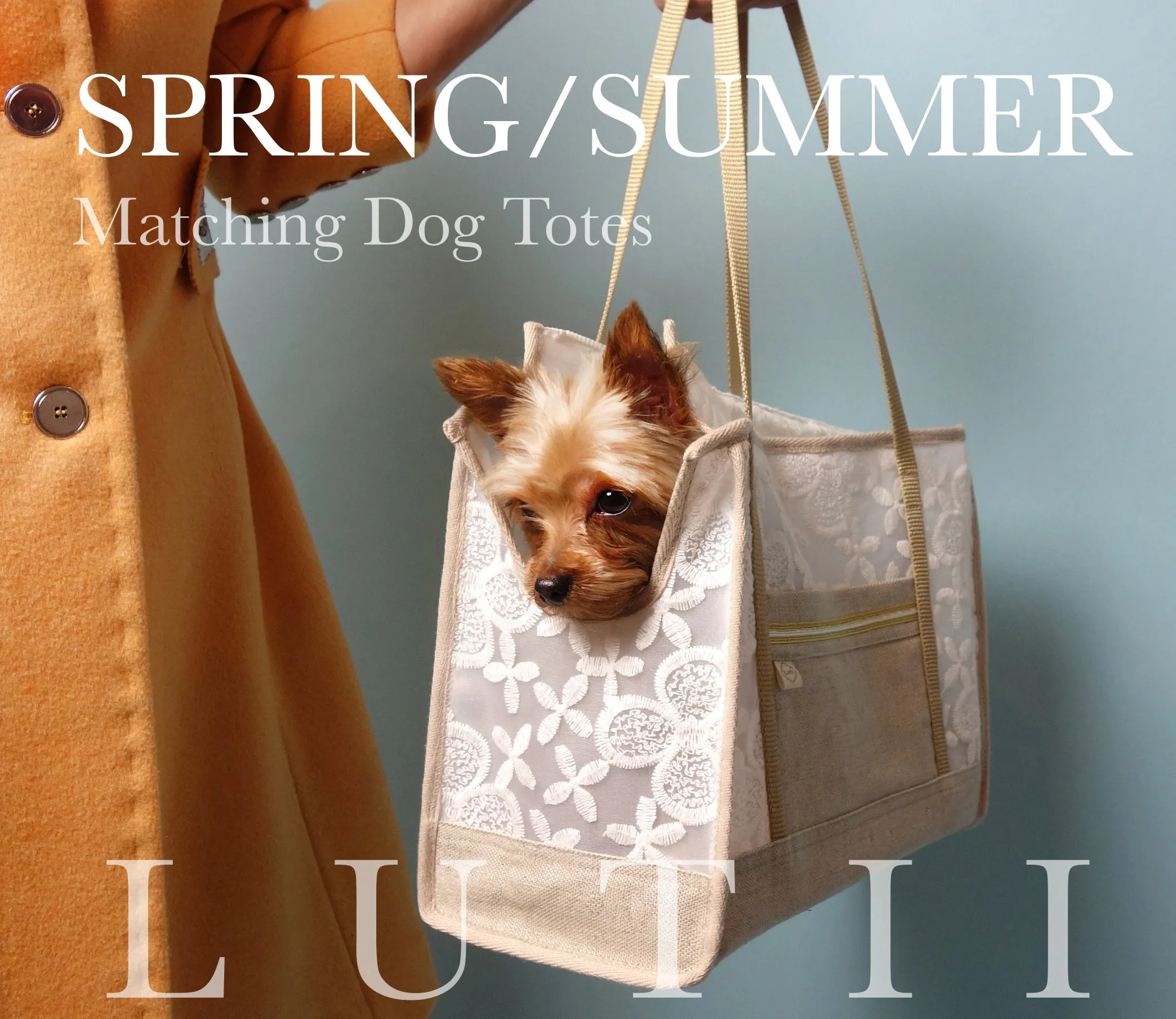 dog carrier, non-overheating, spring/summer embroidered lightweight sheer pet tote "Cali"