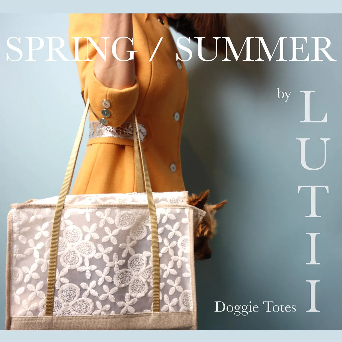 dog carrier, non-overheating, spring/summer embroidered lightweight sheer pet tote "Cali"