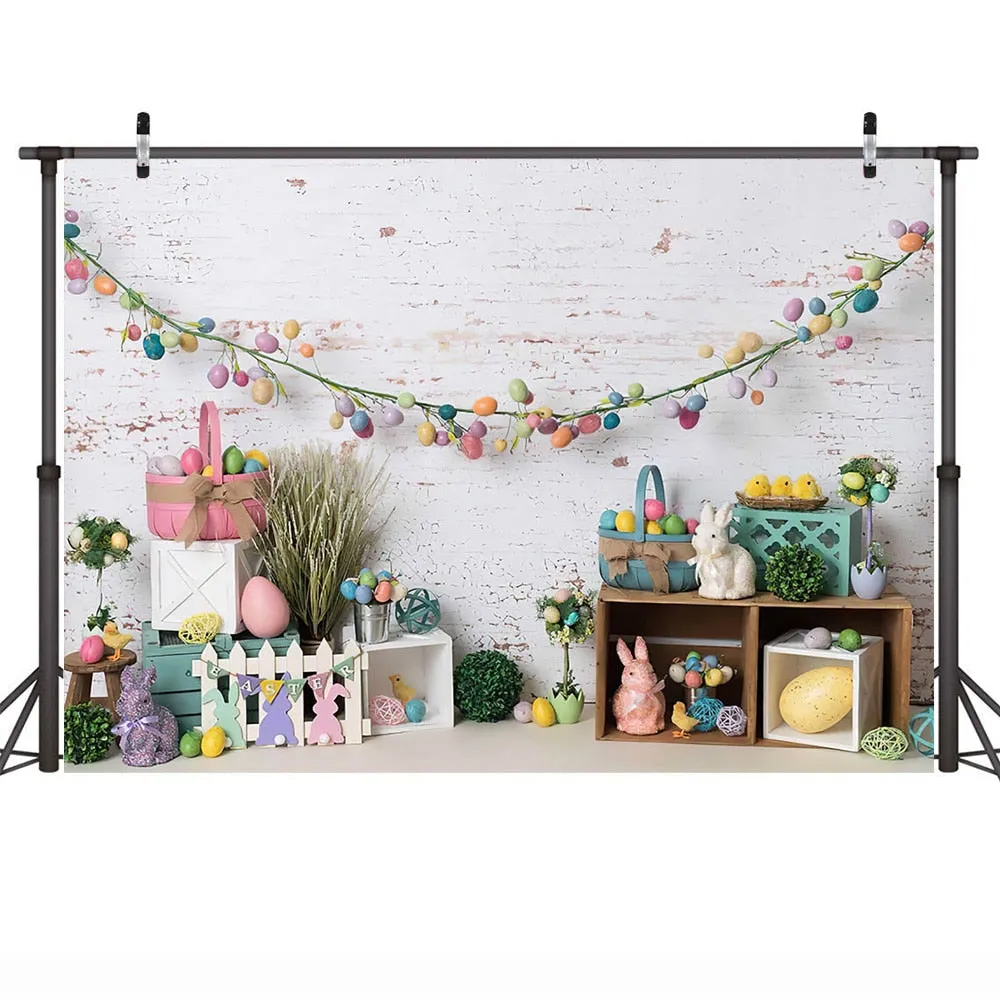 Easter Backdrop Photogrphy Background Easter Basket Bunny Egg Fence