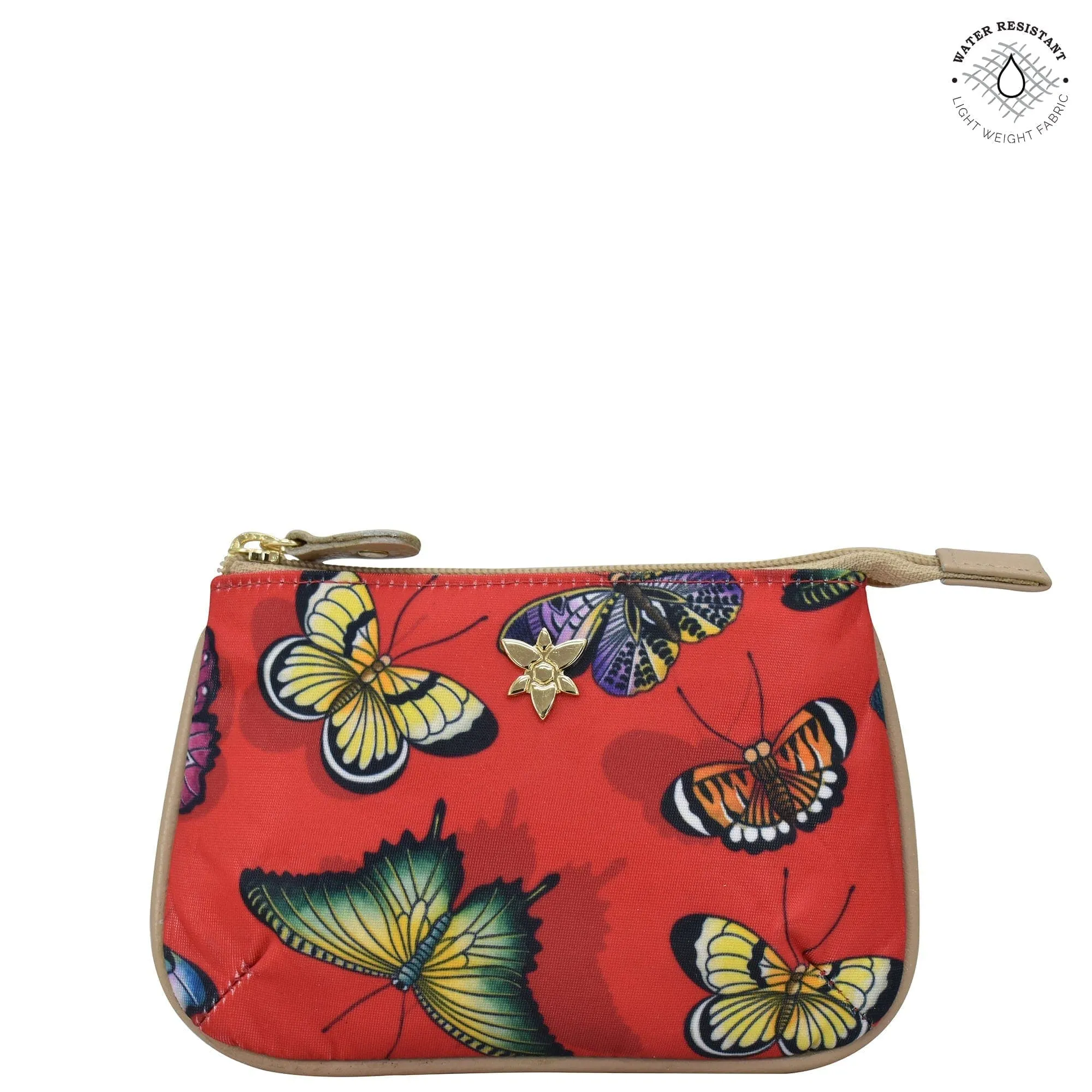 Fabric with Leather Trim Zip Travel Pouch - 13008