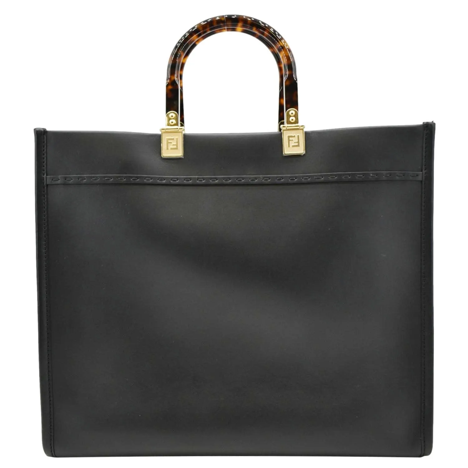 FENDI Sunshine Plexiglass Medium Leather Shopper Tote Bag Black