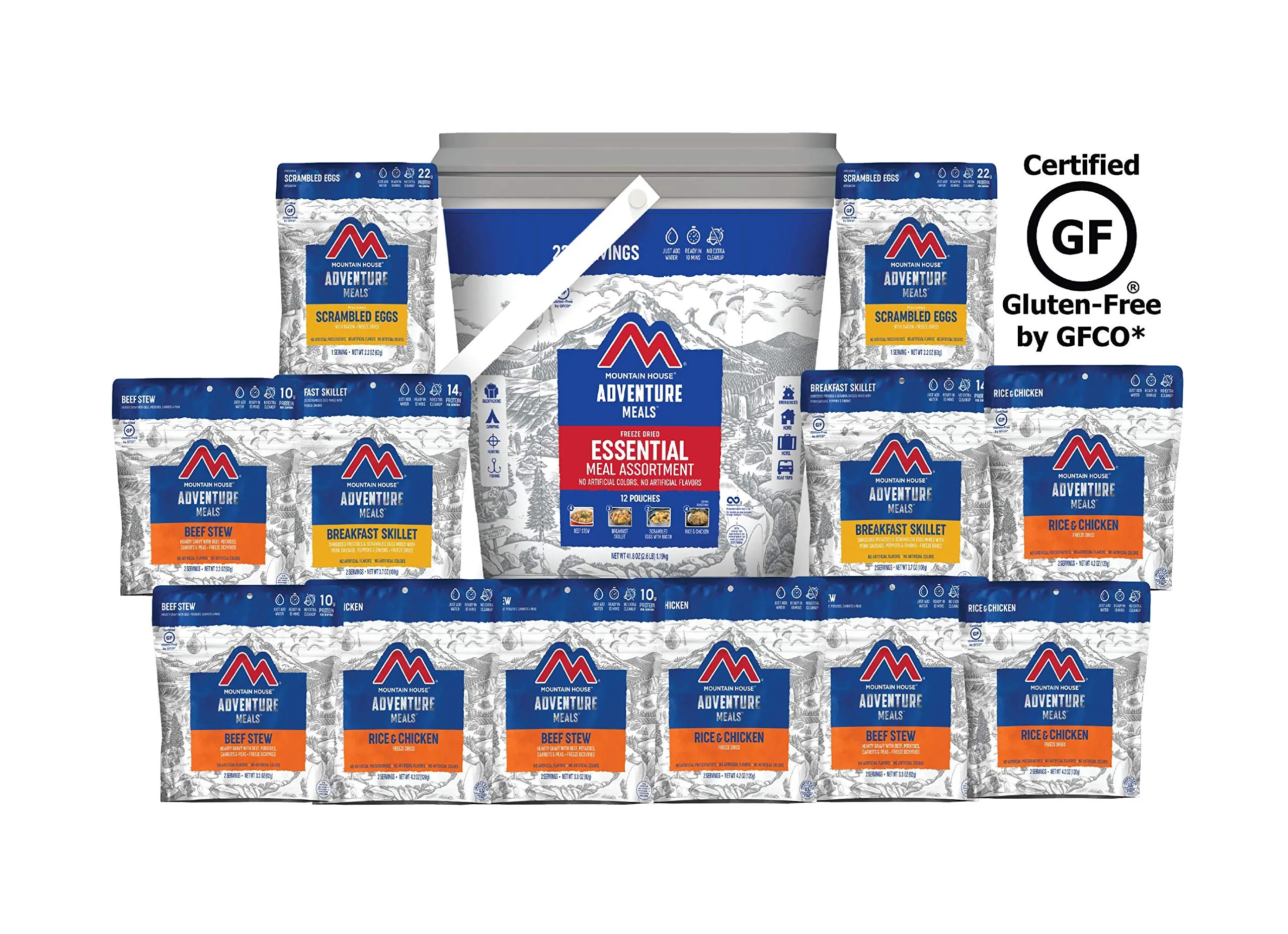 Freeze Dried Backpacking & Camping Food 12 Pouches Essential Bucket