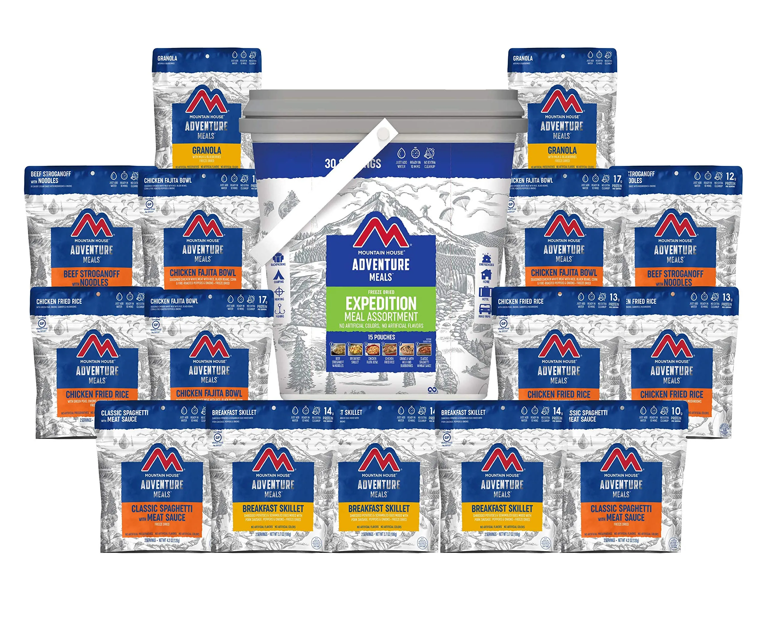 Freeze Dried Backpacking & Camping Food 15 Pouches - Expedition Bucket