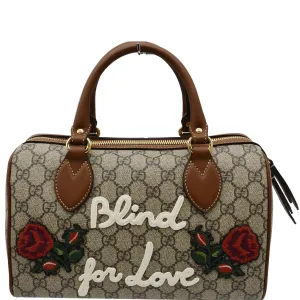 GUCCI Blind for Love Embroidered GG Supreme Canvas Boston Bag Maple Brown 409529