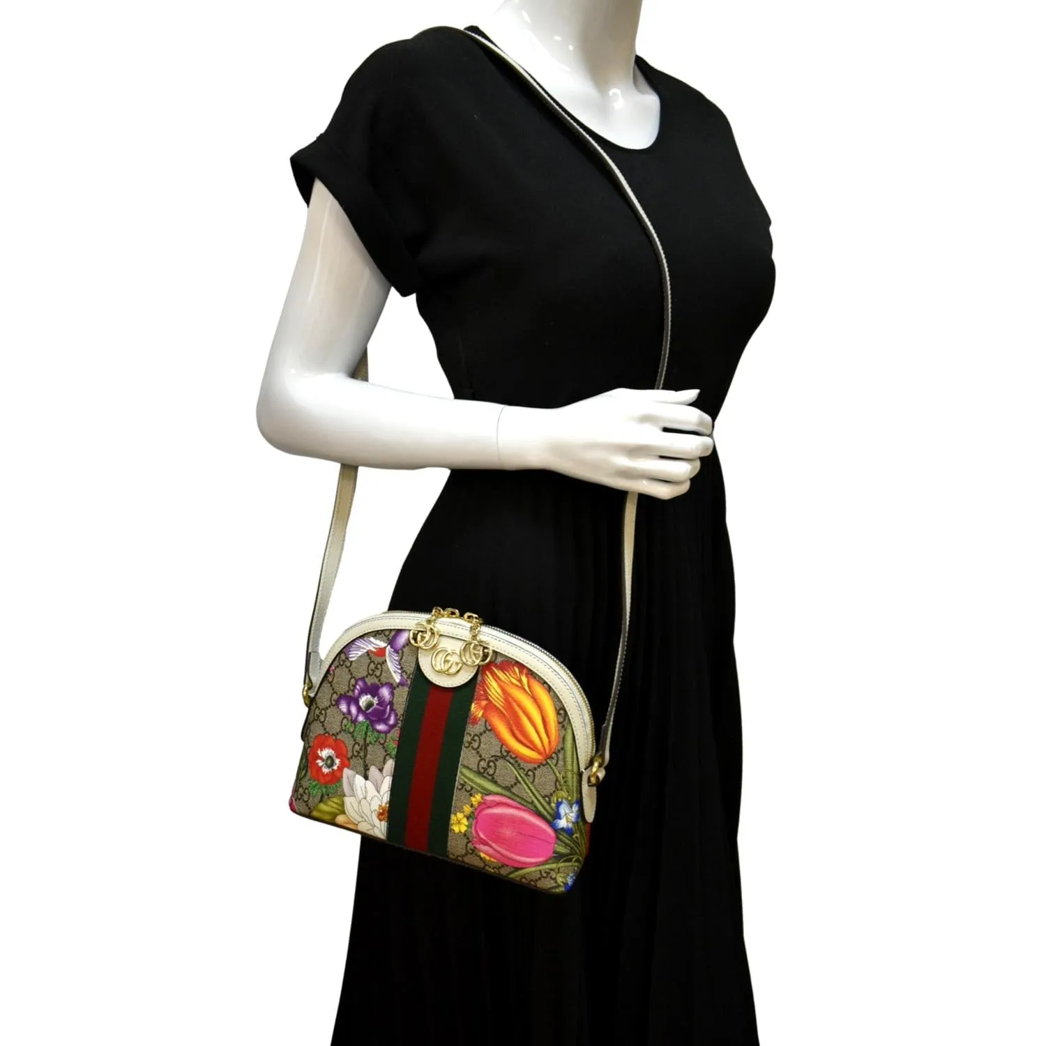 GUCCI Ophidia Flora Small Supreme Canvas Shoulder Bag Beige 499621