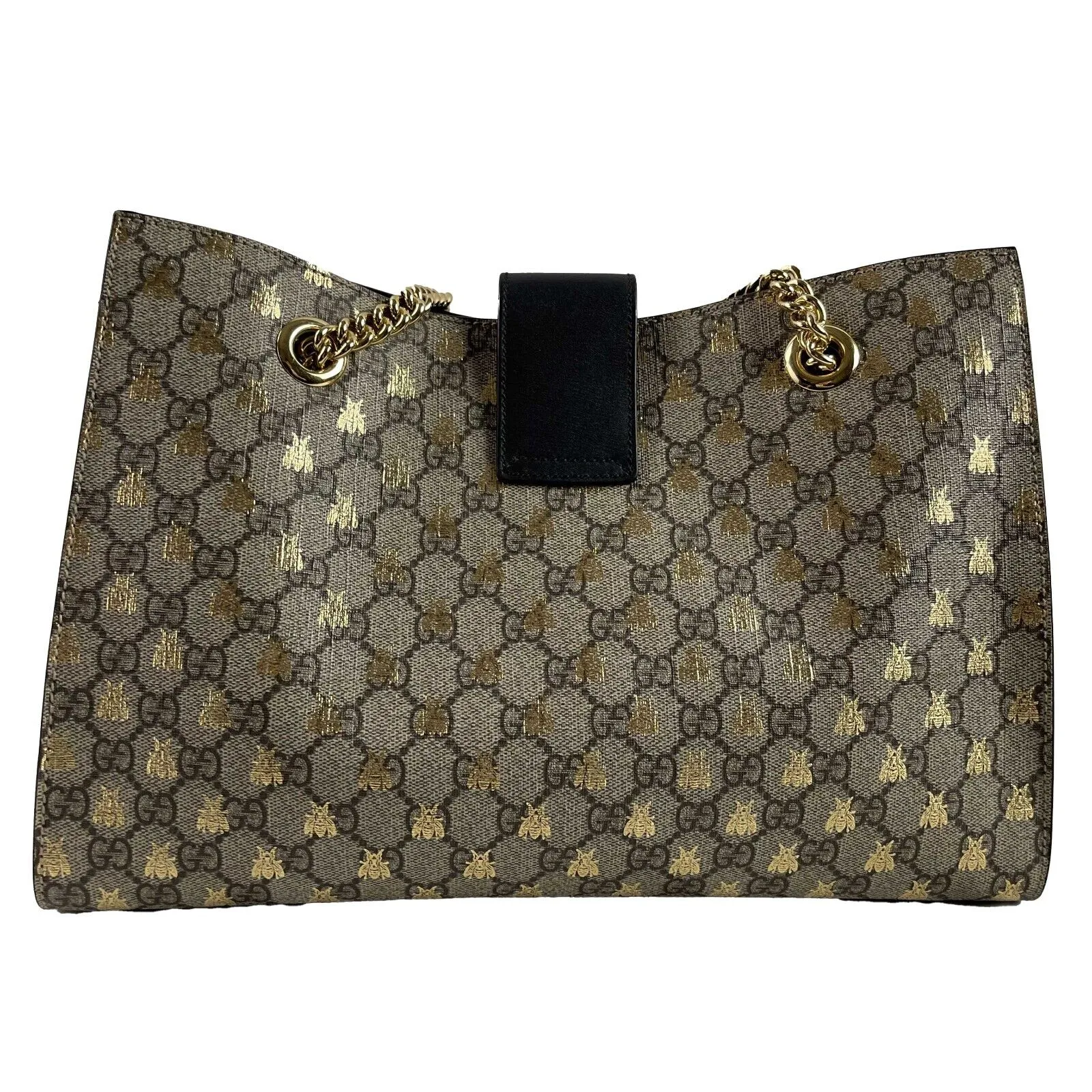 Gucci Padlock Chain Tote GG Supreme Monogram Bees Medium Brown Handbag Excellent
