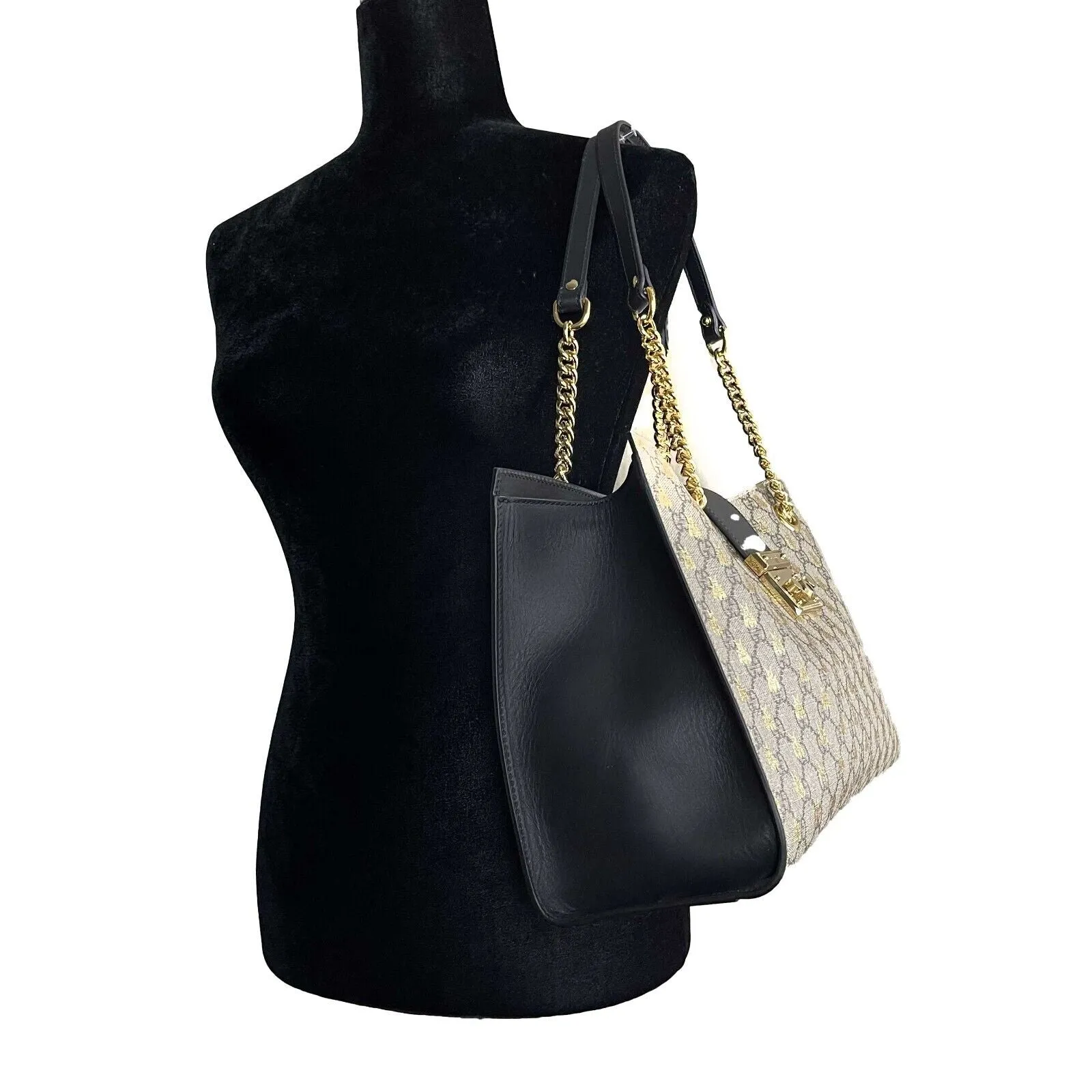 Gucci Padlock Chain Tote GG Supreme Monogram Bees Medium Brown Handbag Excellent