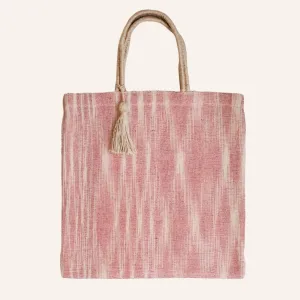 Handwoven Jute Tote Bag, Natural & Red