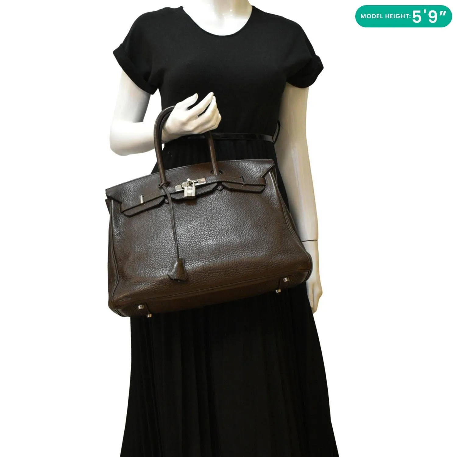 HERMES Birkin 35 Square Togo Leather Tote Bag Brown