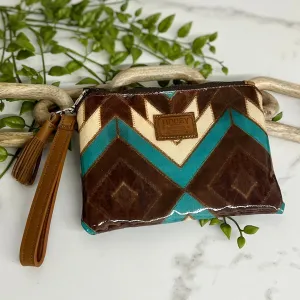 HOOEY  "MONTEZUMA" BROWN/TURQUOISE AZTEC PATTERN ARENA WRISTLET