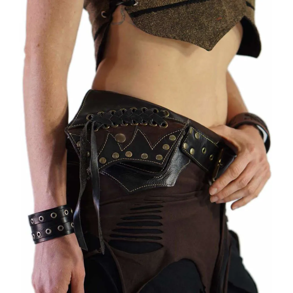 'Lace' Boho  Leather Utility Belt - Black