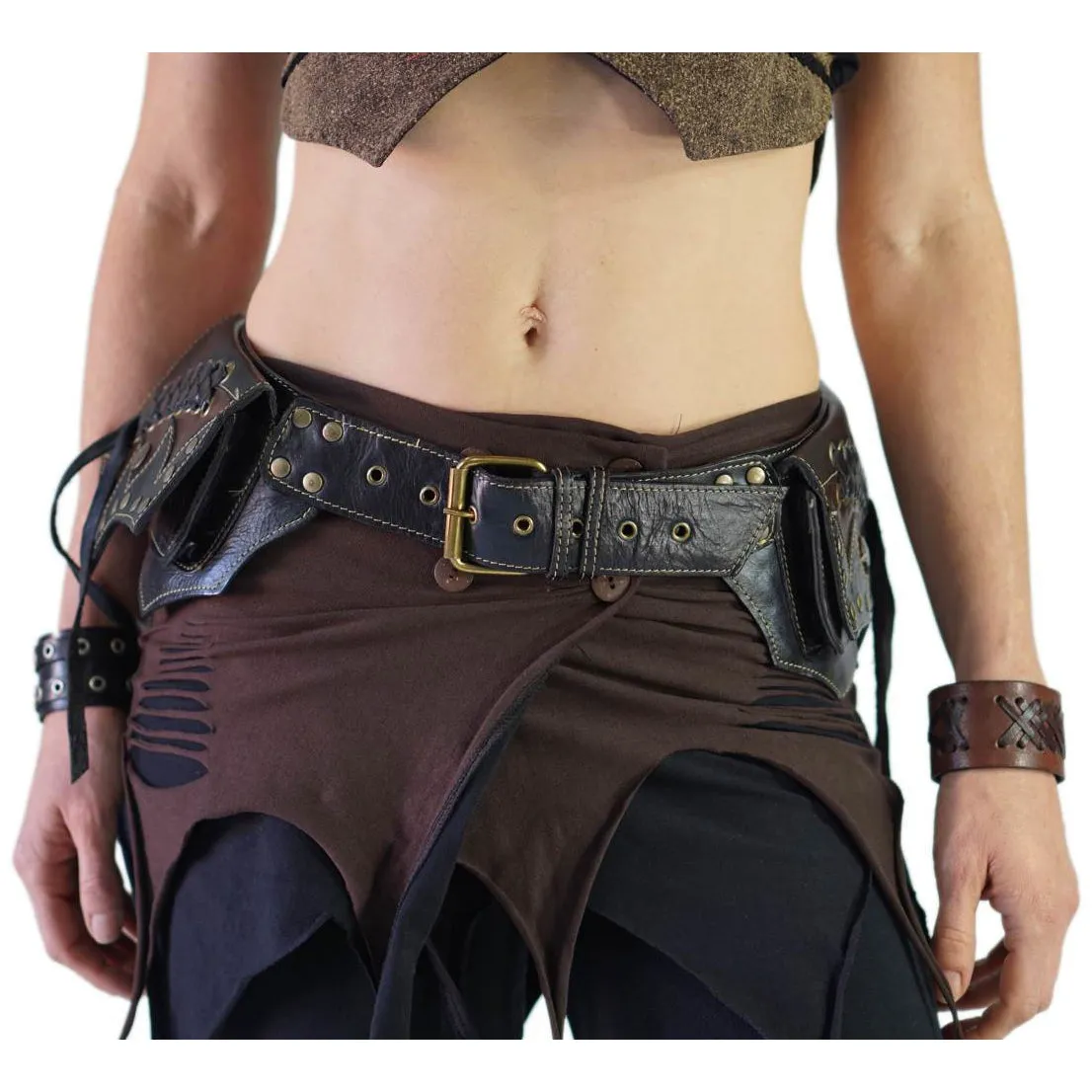 'Lace' Boho  Leather Utility Belt - Black