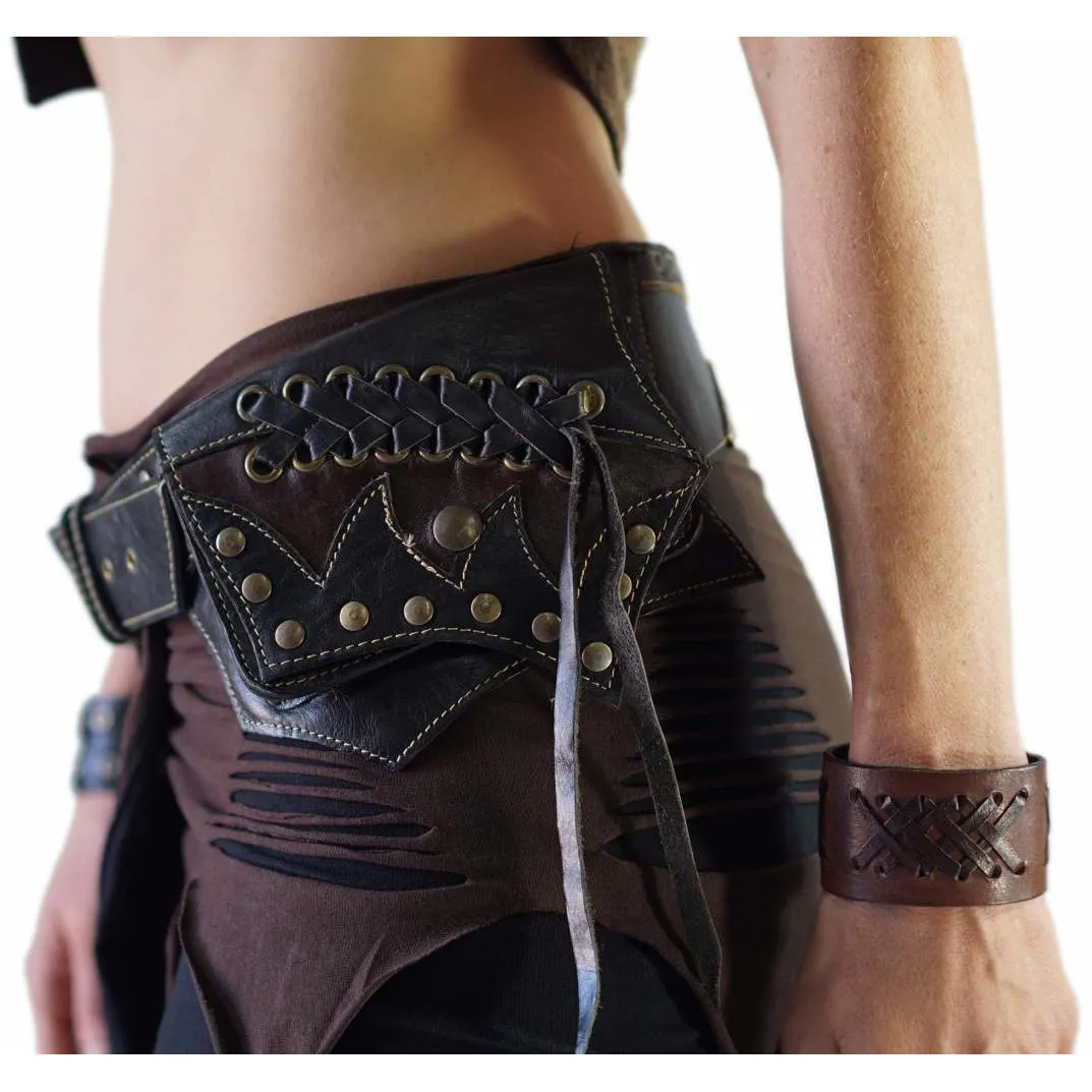 'Lace' Boho  Leather Utility Belt - Black