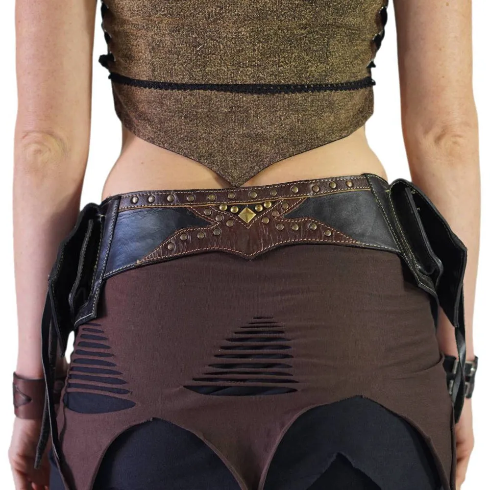 'Lace' Boho  Leather Utility Belt - Black