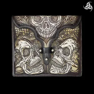 Leather iPad Tablet Case Hand Carved Skulls