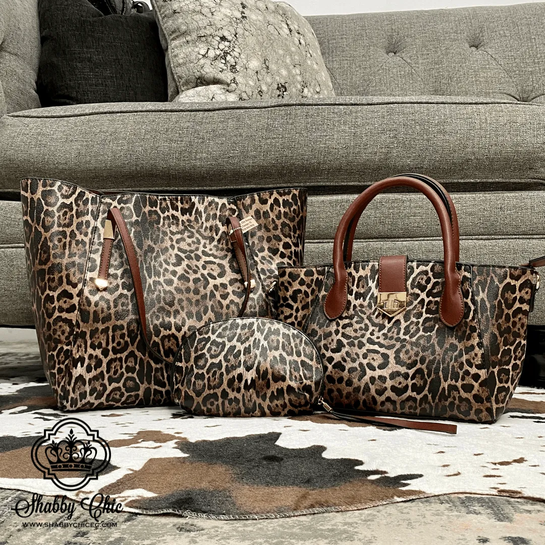 Leopard Handbag with Brown Trim