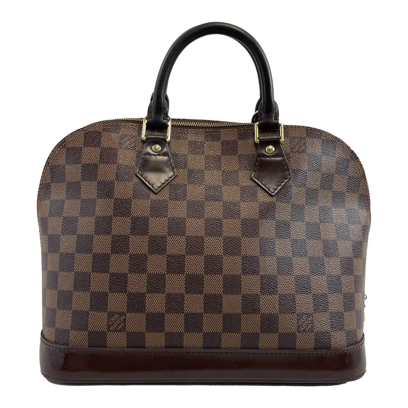 Louis Vuitton Alma Damier Ebene PM Brown Top Handle W/ Lock & Key