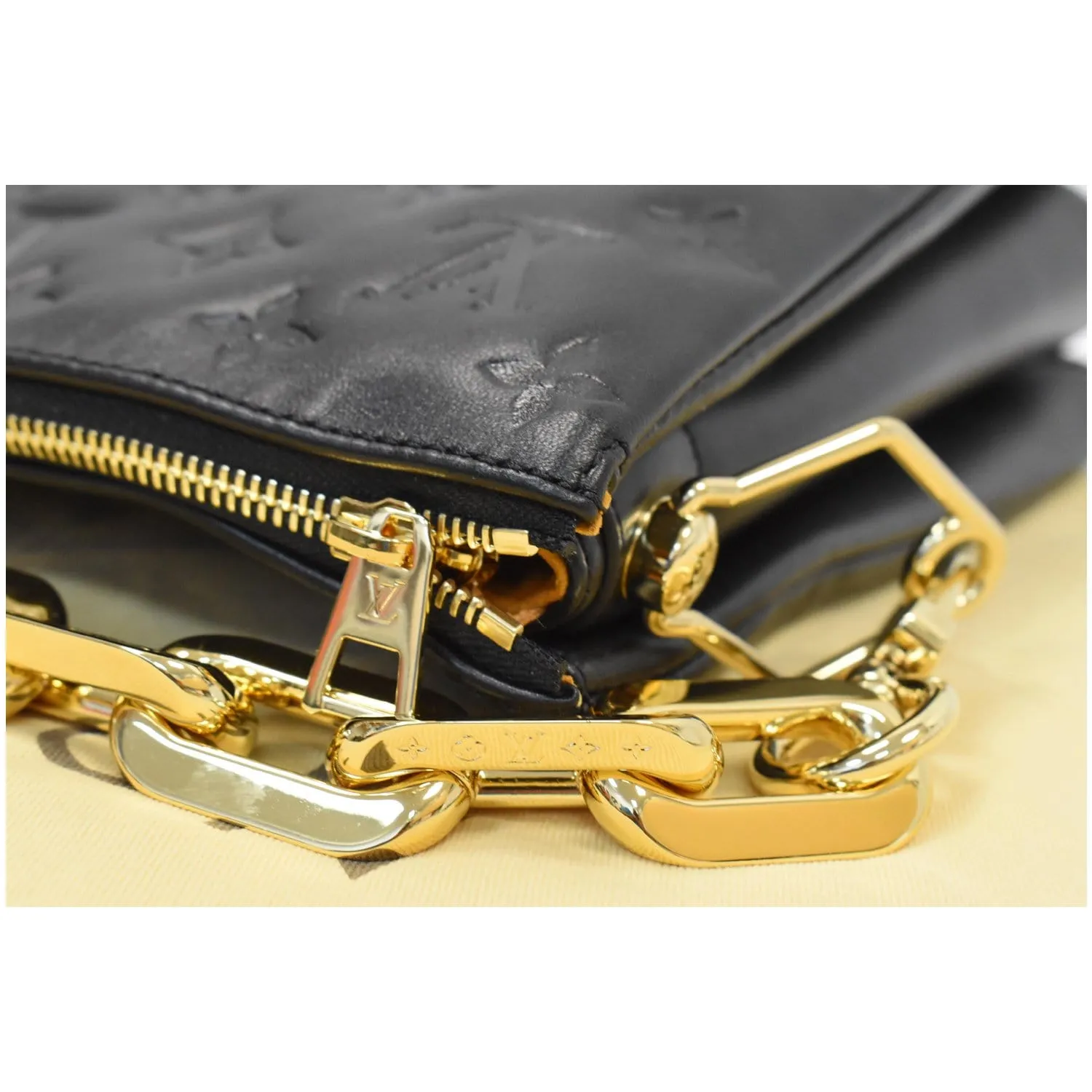 LOUIS VUITTON Coussin MM Monogram Embossed Shoulder Bag Black