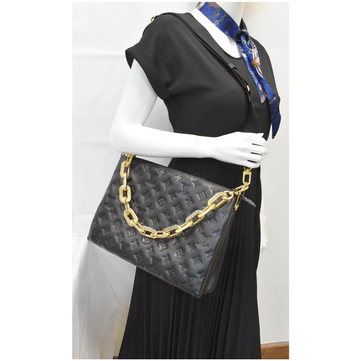 LOUIS VUITTON Coussin MM Monogram Embossed Shoulder Bag Black
