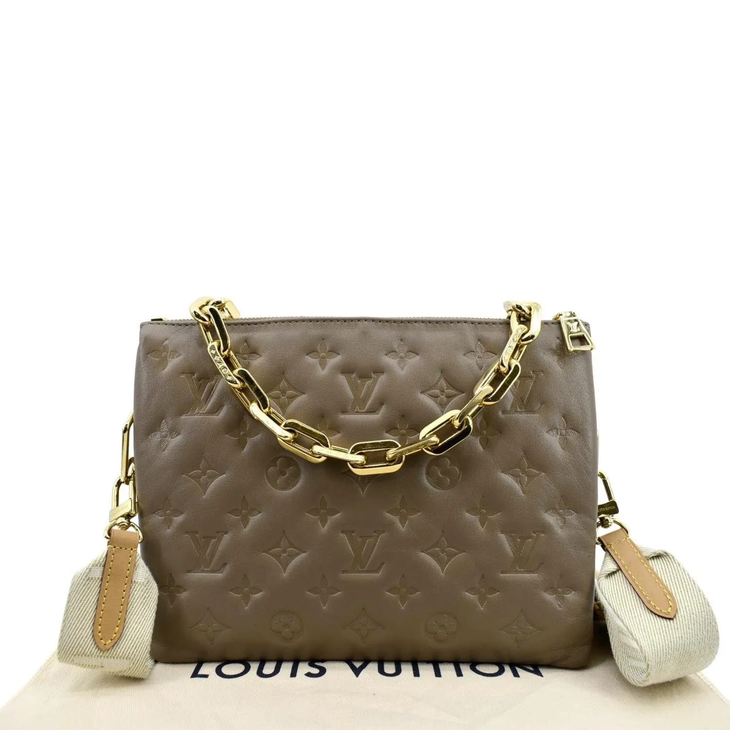 LOUIS VUITTON Coussin MM Monogram Embossed Shoulder Bag Taupe