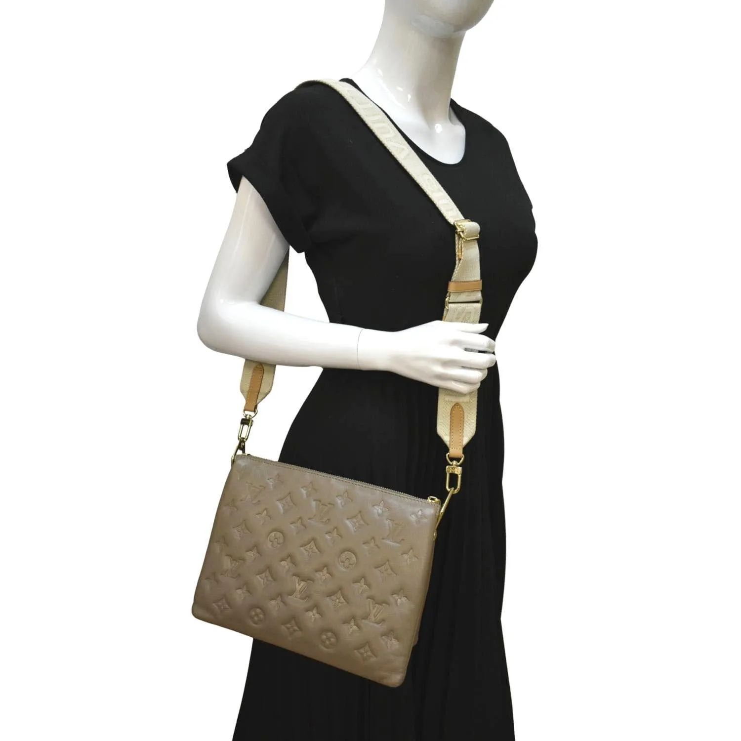 LOUIS VUITTON Coussin MM Monogram Embossed Shoulder Bag Taupe