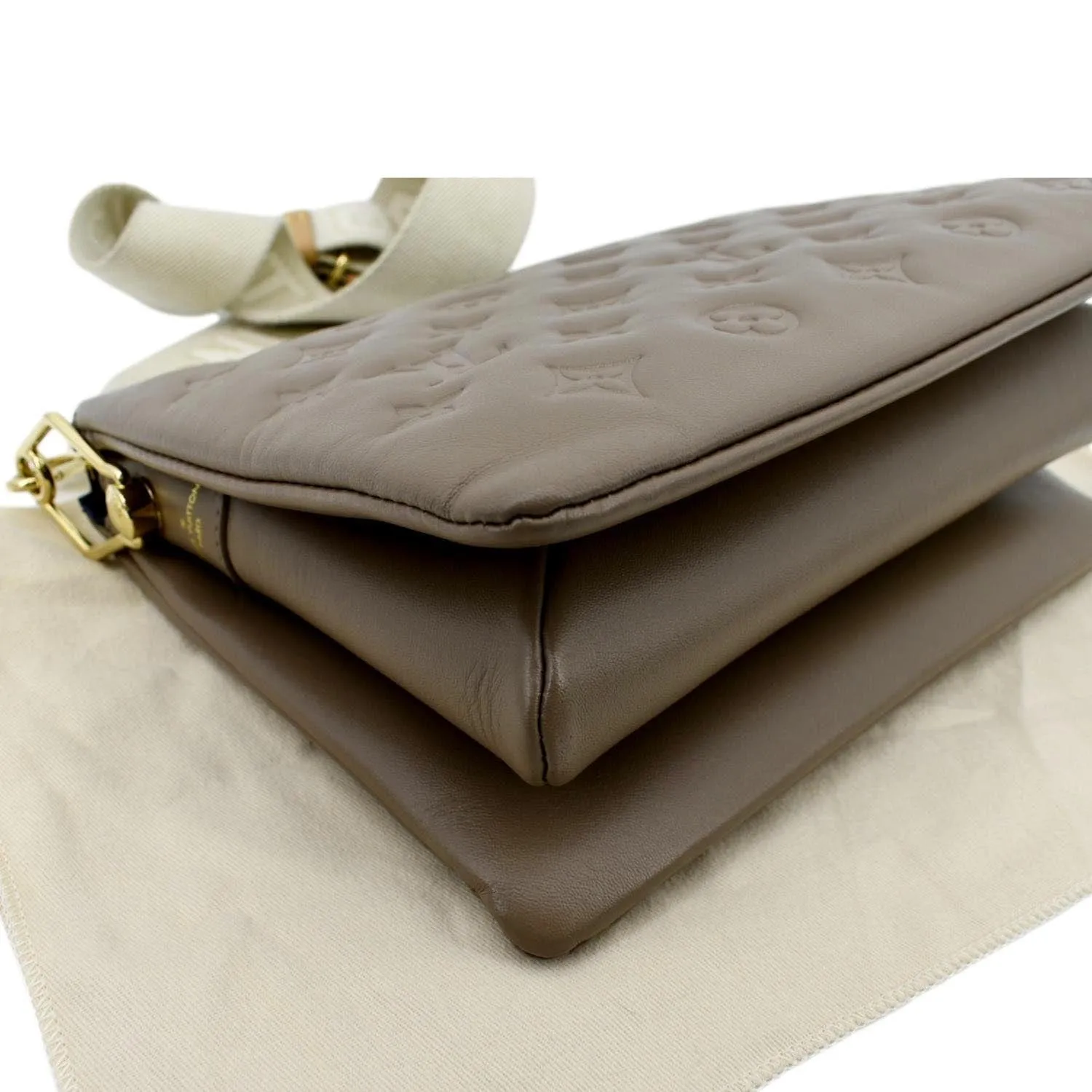 LOUIS VUITTON Coussin MM Monogram Embossed Shoulder Bag Taupe