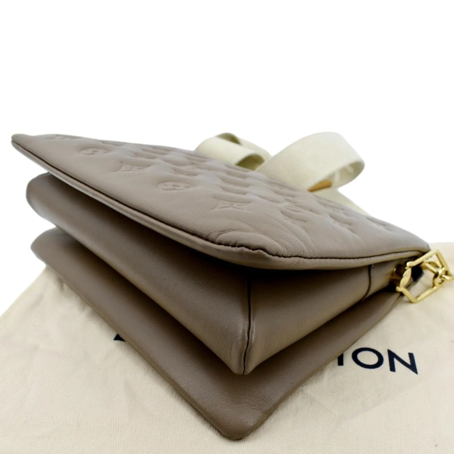 LOUIS VUITTON Coussin MM Monogram Embossed Shoulder Bag Taupe