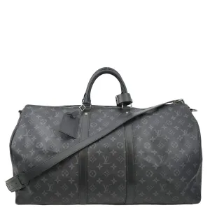 LOUIS VUITTON Keepall 55 Bandouliere Monogram Eclipse Travel Bag Black