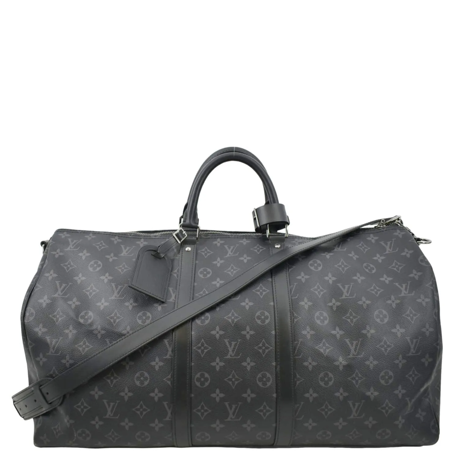 LOUIS VUITTON Keepall 55 Bandouliere Monogram Eclipse Travel Bag Black