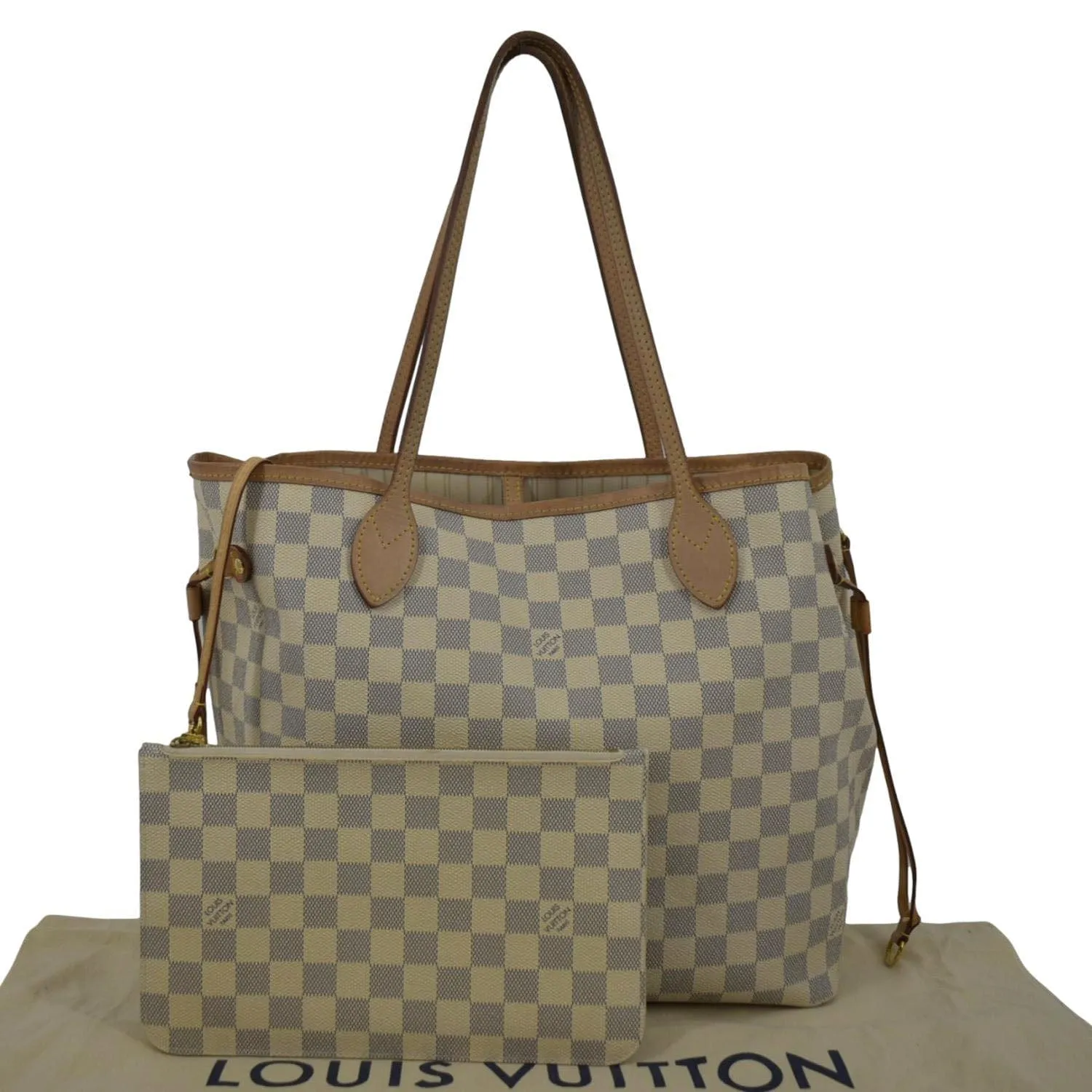 LOUIS VUITTON Neverfull MM Damier Azur Shoulder Bag White