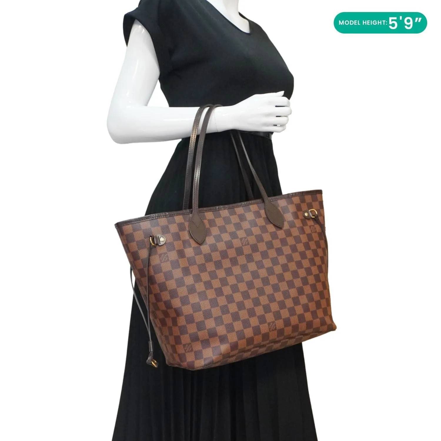 LOUIS VUITTON Neverfull MM Damier Ebene Shoulder Bag Brown