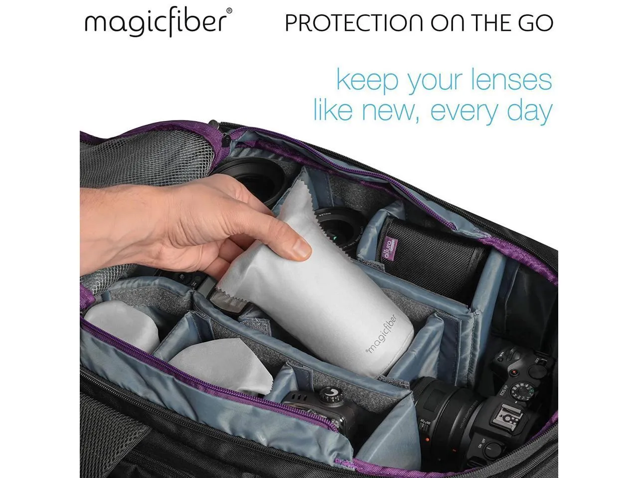 MagicFiber Microfiber Camera Lens Pouches (3 Pack) Ultra Soft Bags with Built-in Cloth for Cleaning and Storing Camera Lenses