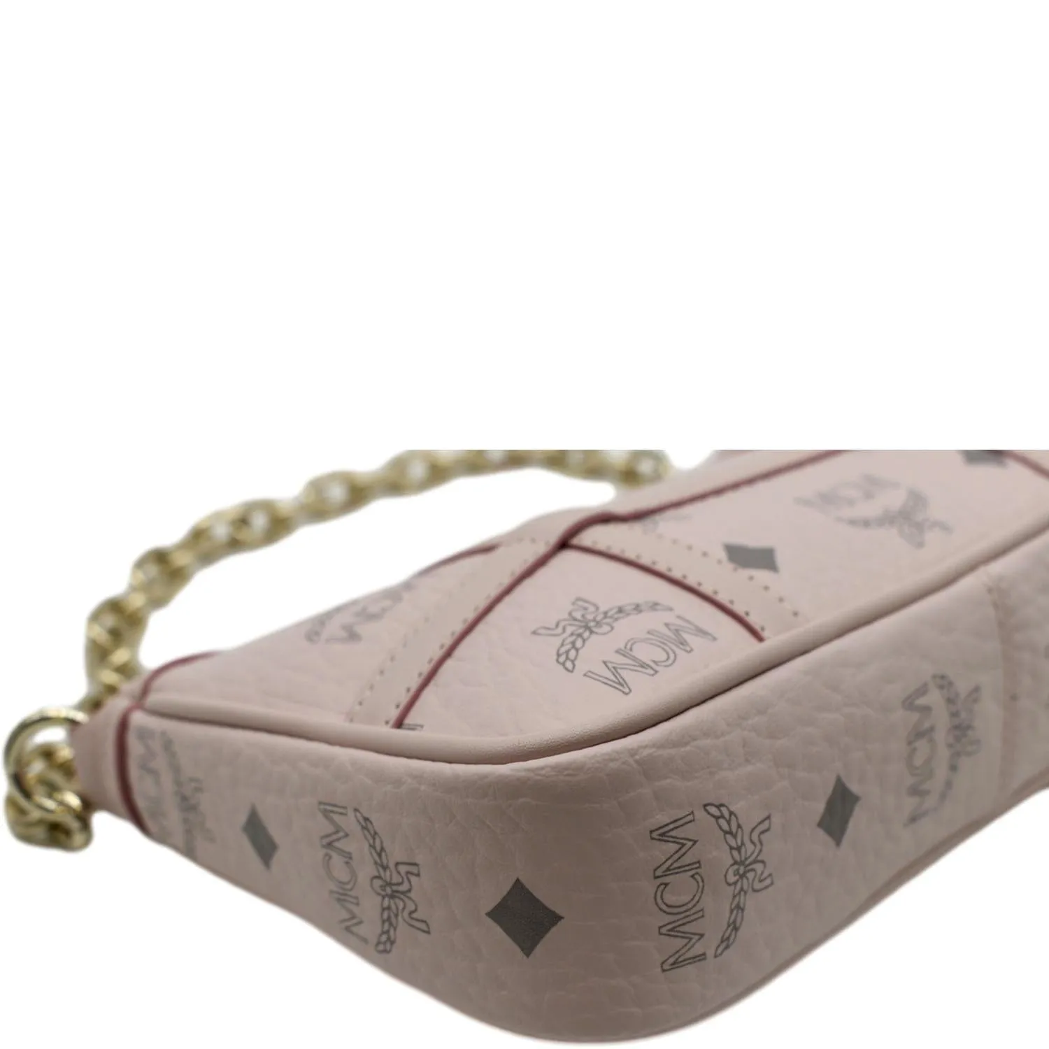 MCM Delmy Visetos Monogram Canvas  Leather Shoulder Bag Pink