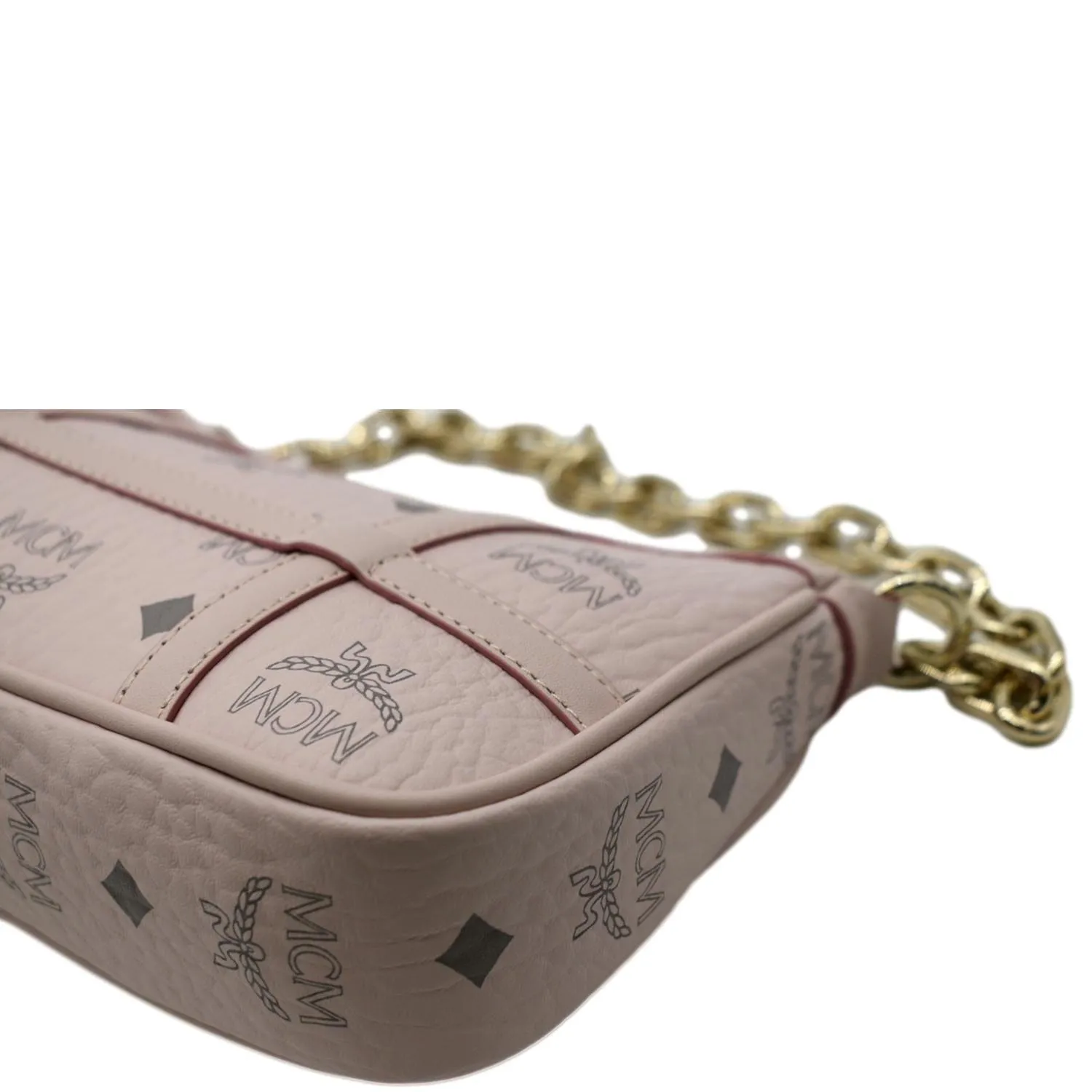 MCM Delmy Visetos Monogram Canvas  Leather Shoulder Bag Pink