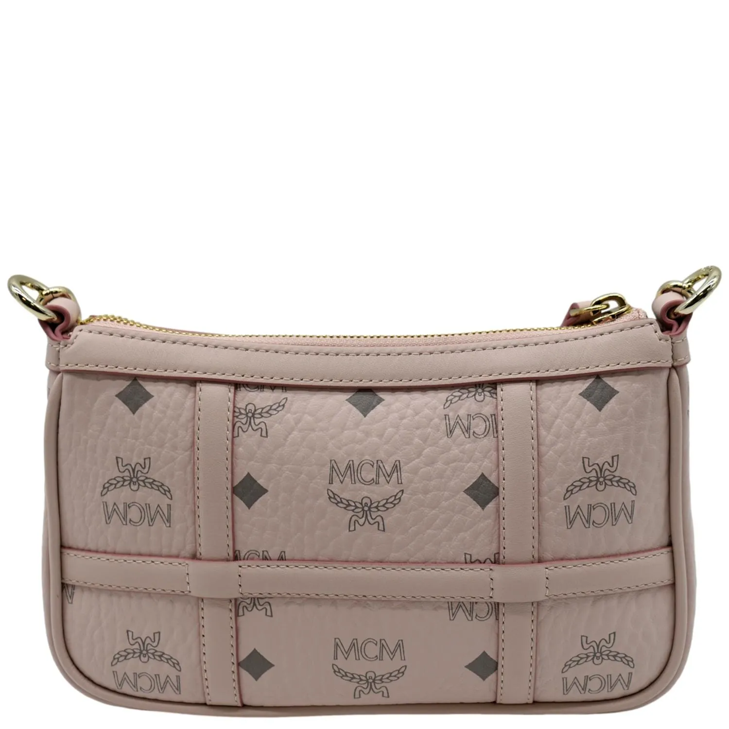 MCM Delmy Visetos Monogram Canvas  Leather Shoulder Bag Pink