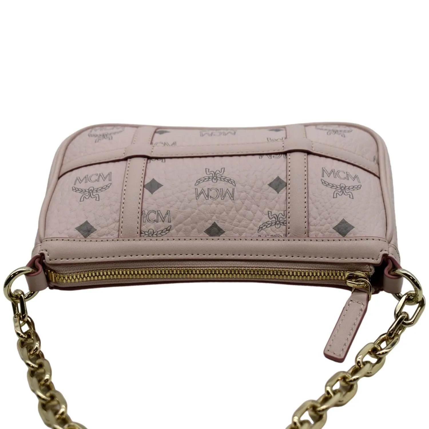 MCM Delmy Visetos Monogram Canvas  Leather Shoulder Bag Pink