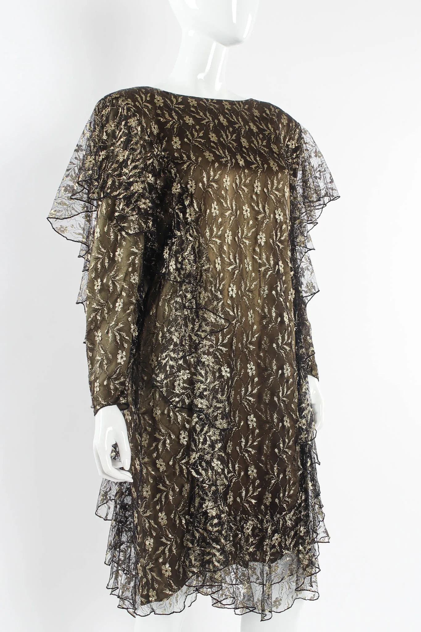 Metallic Floral Ruffle Dress