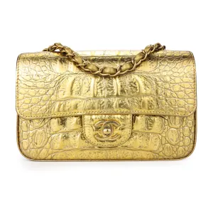 Mini Rectangular Flap Bag in Gold Croc Embossed Calfskin